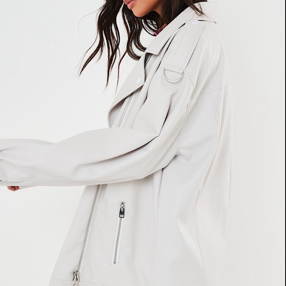 oversized faux leather long vintage biker jacket - NWT - Picture 2 of 3
